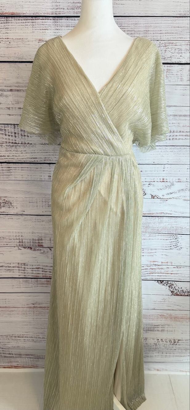 Adrianna Pappel Metallic Mesh Draped Gown Cream Size 8